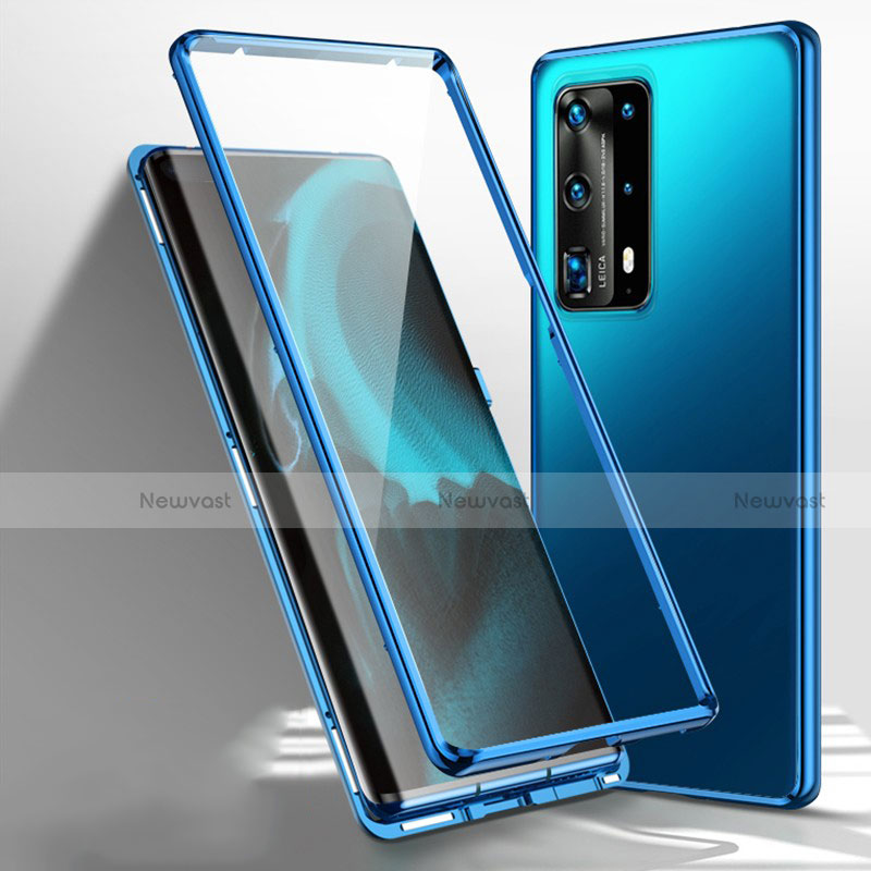 Luxury Aluminum Metal Frame Mirror Cover Case 360 Degrees T01 for Huawei P40 Pro+ Plus Blue