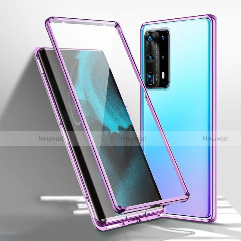 Luxury Aluminum Metal Frame Mirror Cover Case 360 Degrees T01 for Huawei P40 Pro+ Plus Purple