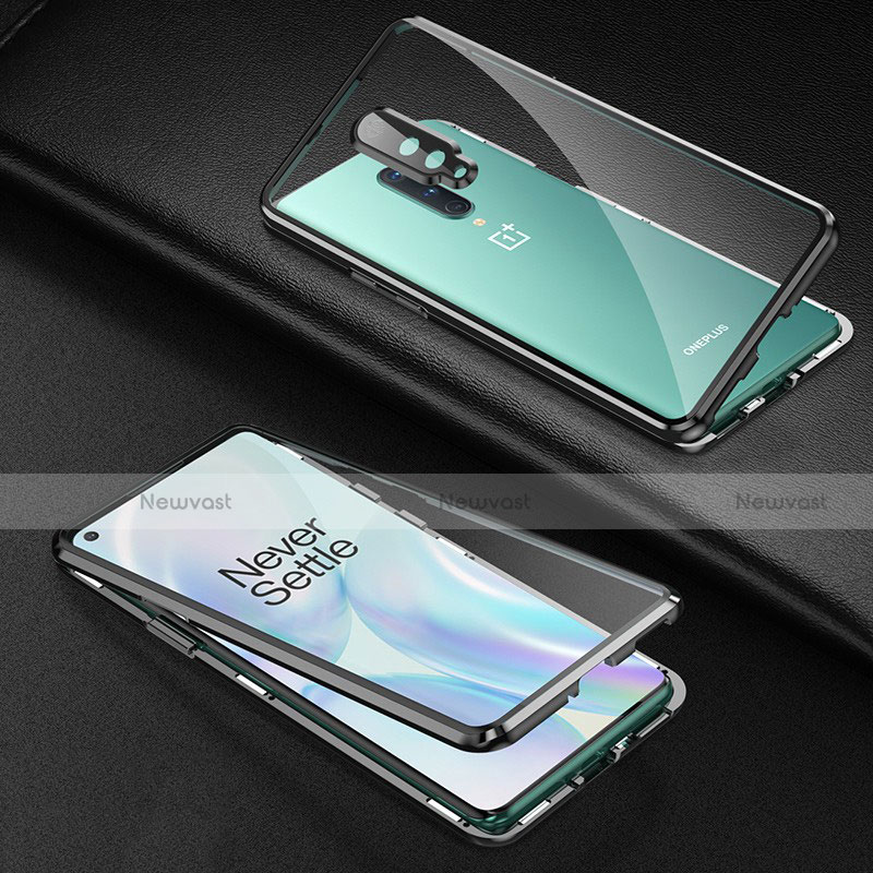 Luxury Aluminum Metal Frame Mirror Cover Case 360 Degrees T01 for OnePlus 8 Black