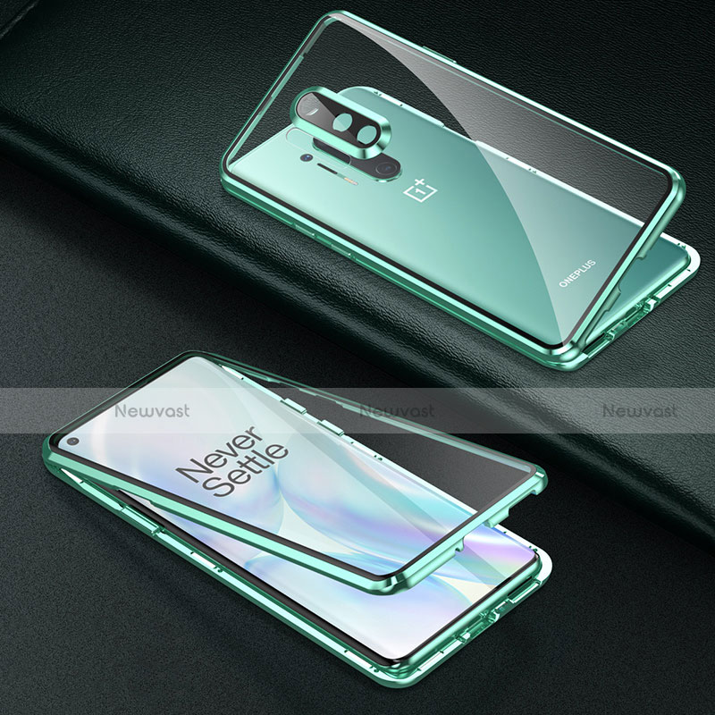Luxury Aluminum Metal Frame Mirror Cover Case 360 Degrees T01 for OnePlus 8 Pro Green