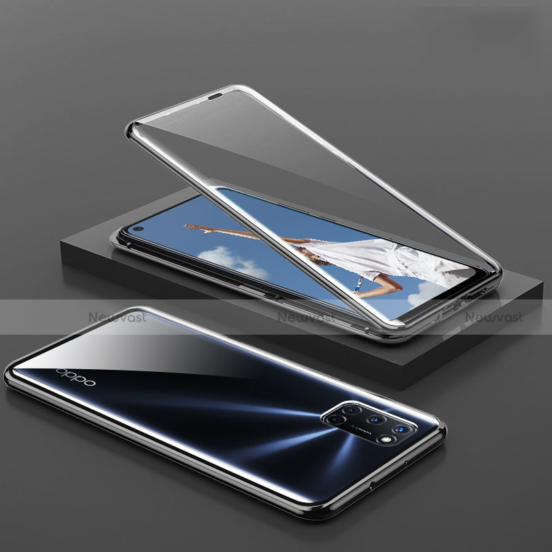 Luxury Aluminum Metal Frame Mirror Cover Case 360 Degrees T01 for Oppo A72 Black