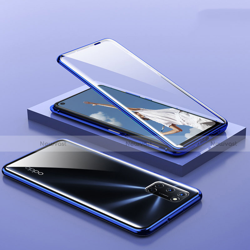 Luxury Aluminum Metal Frame Mirror Cover Case 360 Degrees T01 for Oppo A72 Blue