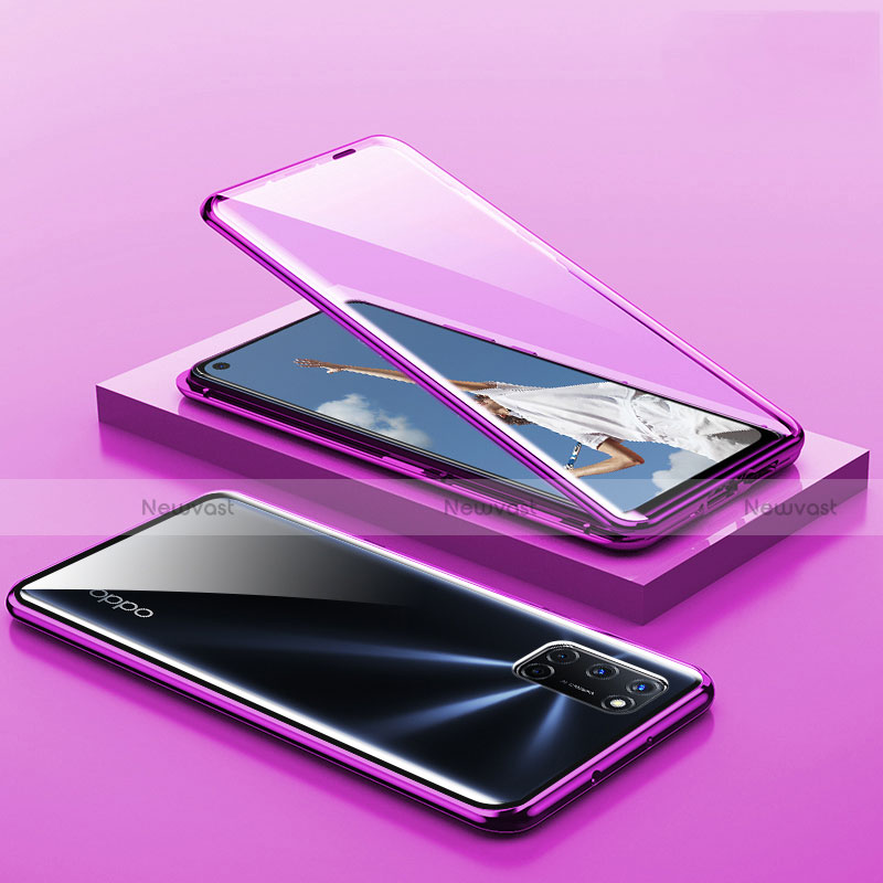 Luxury Aluminum Metal Frame Mirror Cover Case 360 Degrees T01 for Oppo A72 Purple