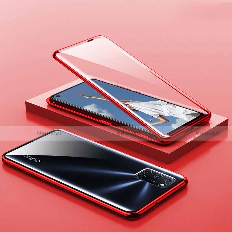 Luxury Aluminum Metal Frame Mirror Cover Case 360 Degrees T01 for Oppo A92 Red