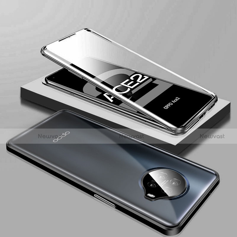Luxury Aluminum Metal Frame Mirror Cover Case 360 Degrees T01 for Oppo Ace2 Black