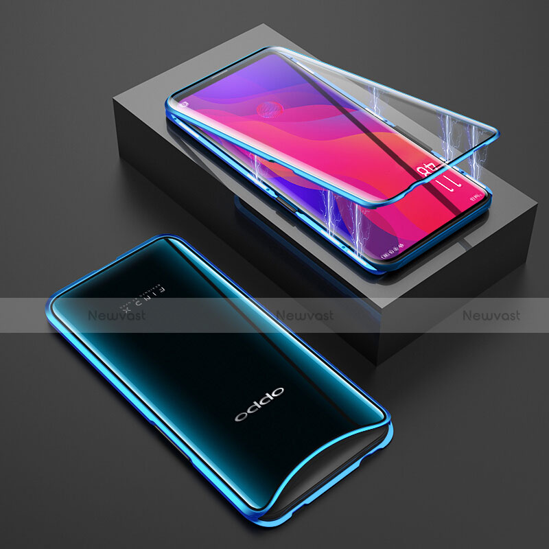 Luxury Aluminum Metal Frame Mirror Cover Case 360 Degrees T01 for Oppo Find X Super Flash Edition Blue