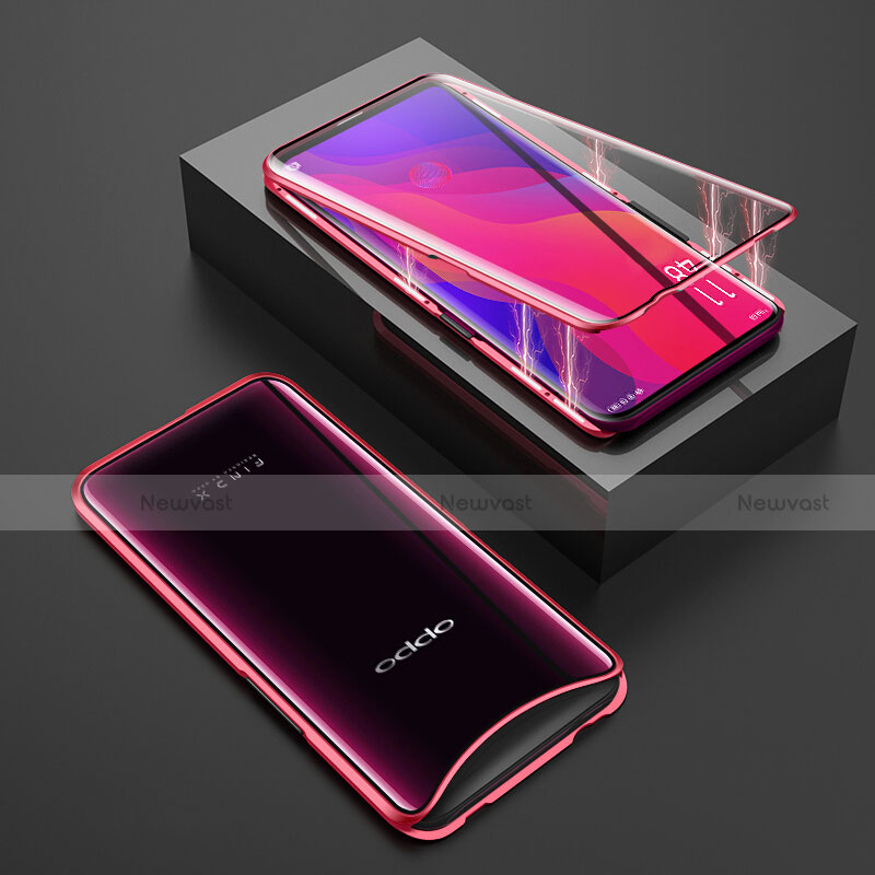 Luxury Aluminum Metal Frame Mirror Cover Case 360 Degrees T01 for Oppo Find X Super Flash Edition Red