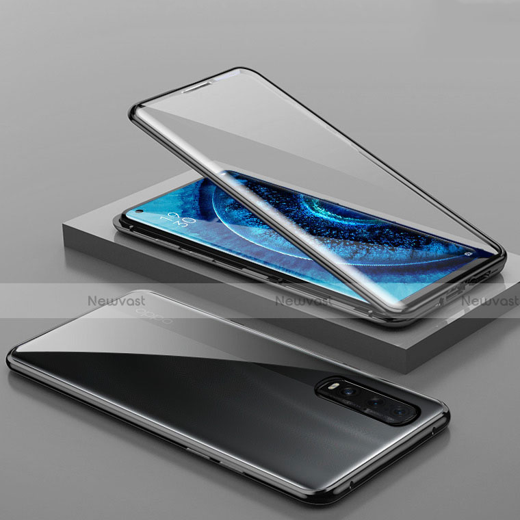 Luxury Aluminum Metal Frame Mirror Cover Case 360 Degrees T01 for Oppo Find X2 Black