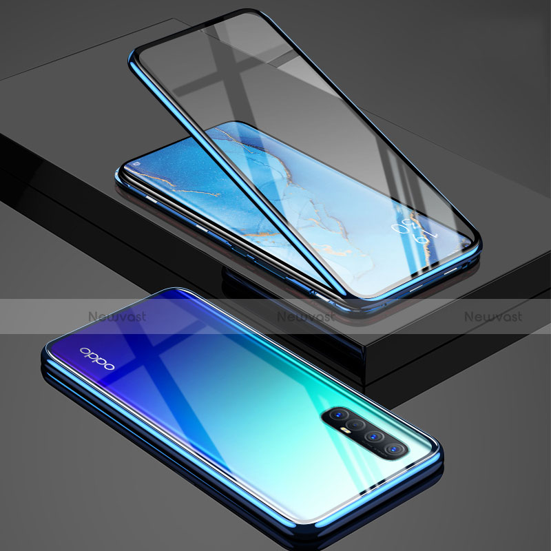 Luxury Aluminum Metal Frame Mirror Cover Case 360 Degrees T01 for Oppo Find X2 Neo Blue