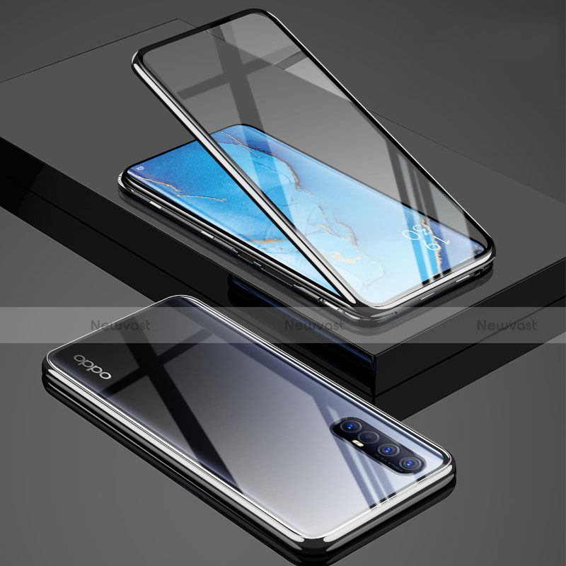 Luxury Aluminum Metal Frame Mirror Cover Case 360 Degrees T01 for Oppo Find X2 Neo Silver