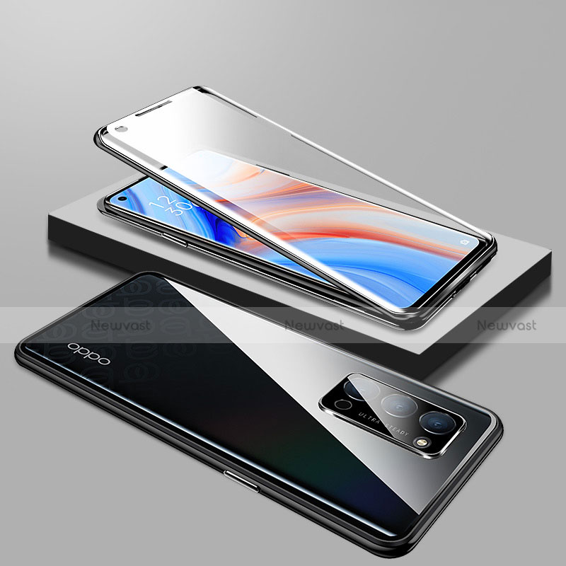 Luxury Aluminum Metal Frame Mirror Cover Case 360 Degrees T01 for Oppo Reno4 5G Black