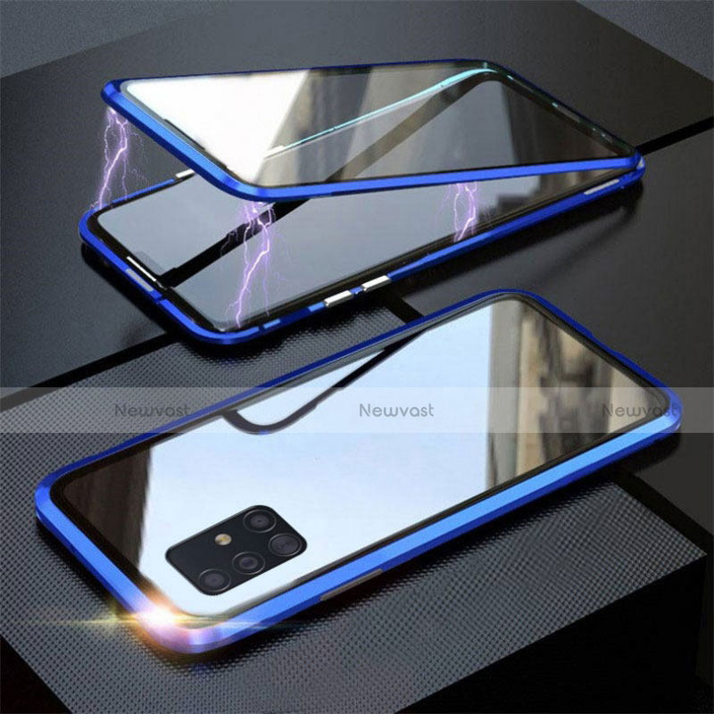 Luxury Aluminum Metal Frame Mirror Cover Case 360 Degrees T01 for Samsung Galaxy A51 5G Blue