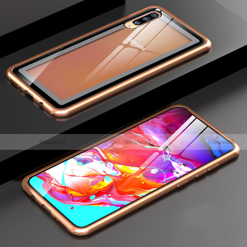 Luxury Aluminum Metal Frame Mirror Cover Case 360 Degrees T01 for Samsung Galaxy A70 Gold