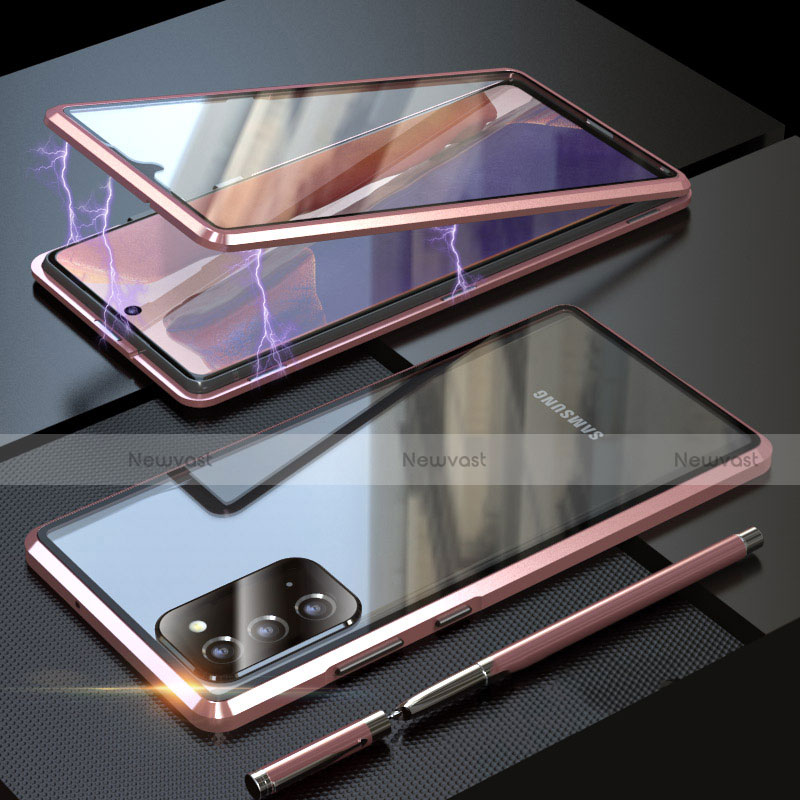 Luxury Aluminum Metal Frame Mirror Cover Case 360 Degrees T01 for Samsung Galaxy Note 20 5G Pink