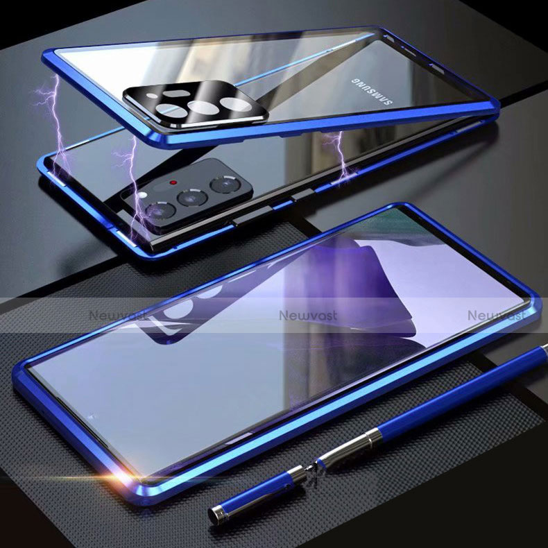 Luxury Aluminum Metal Frame Mirror Cover Case 360 Degrees T01 for Samsung Galaxy Note 20 Ultra 5G Blue