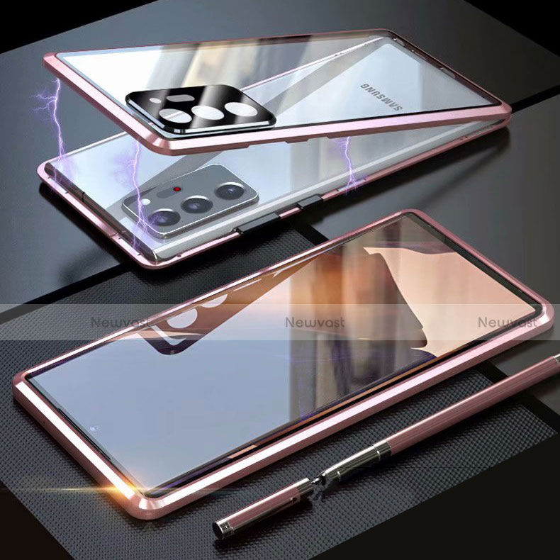 Luxury Aluminum Metal Frame Mirror Cover Case 360 Degrees T01 for Samsung Galaxy Note 20 Ultra 5G Pink