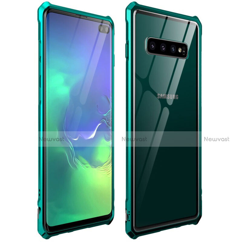 Luxury Aluminum Metal Frame Mirror Cover Case 360 Degrees T01 for Samsung Galaxy S10 Plus Green