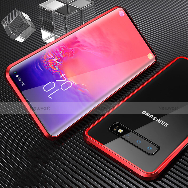 Luxury Aluminum Metal Frame Mirror Cover Case 360 Degrees T01 for Samsung Galaxy S10 Red