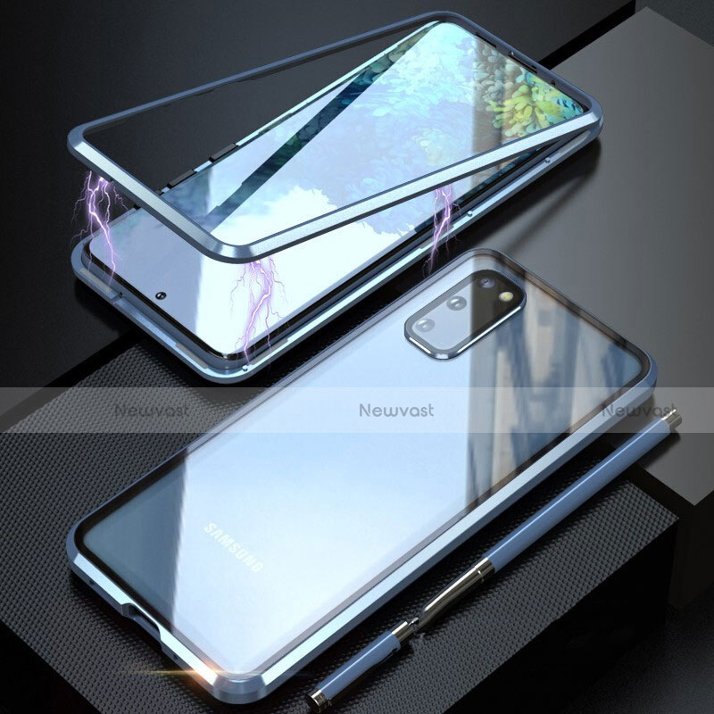 Luxury Aluminum Metal Frame Mirror Cover Case 360 Degrees T01 for Samsung Galaxy S20 5G Blue