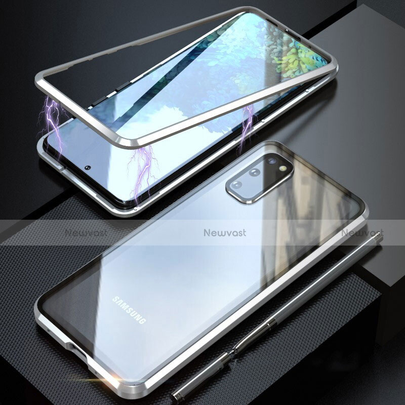 Luxury Aluminum Metal Frame Mirror Cover Case 360 Degrees T01 for Samsung Galaxy S20 5G Silver