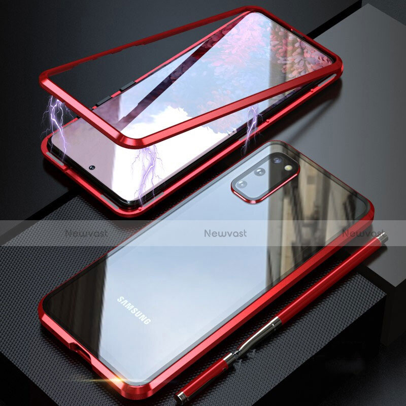 Luxury Aluminum Metal Frame Mirror Cover Case 360 Degrees T01 for Samsung Galaxy S20 Red