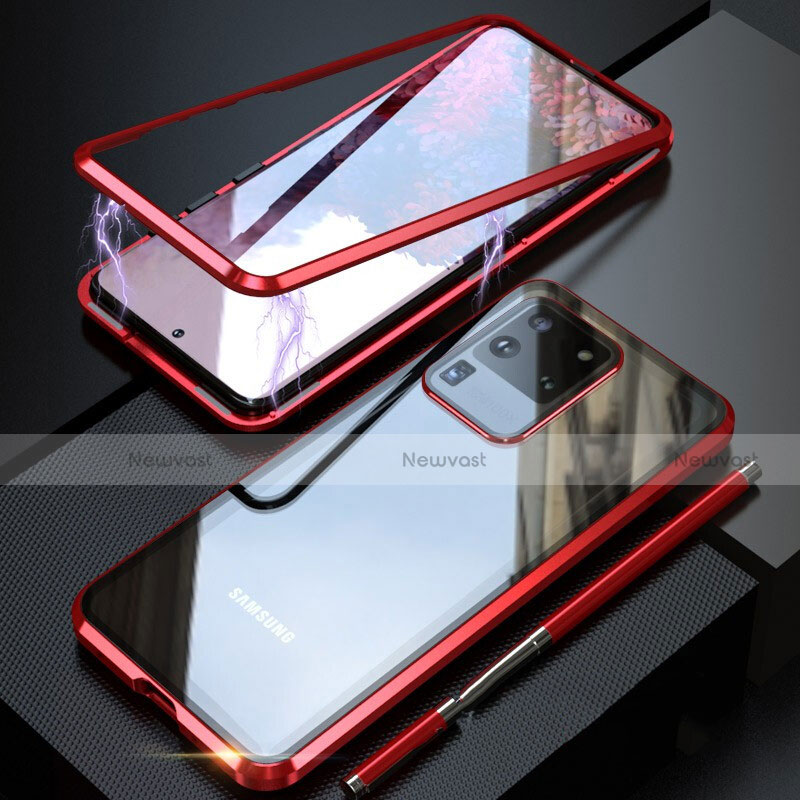 Luxury Aluminum Metal Frame Mirror Cover Case 360 Degrees T01 for Samsung Galaxy S20 Ultra 5G Red