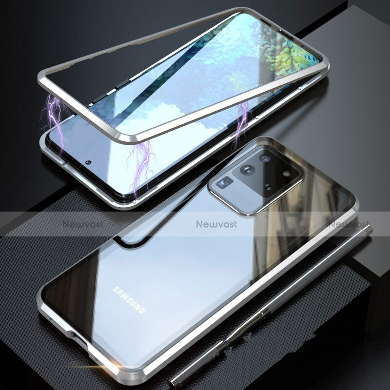 Luxury Aluminum Metal Frame Mirror Cover Case 360 Degrees T01 for Samsung Galaxy S20 Ultra 5G Silver