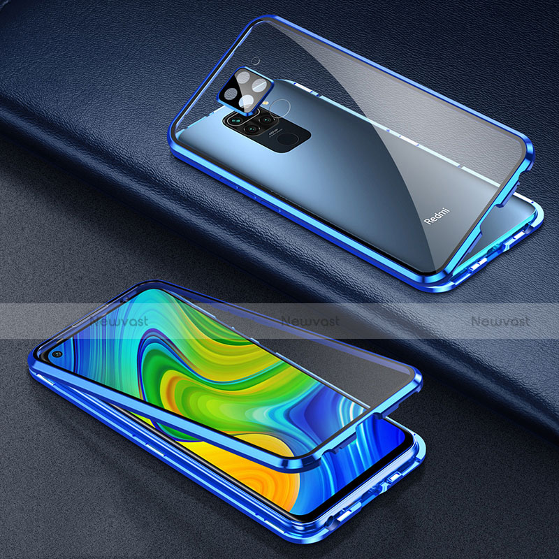 Luxury Aluminum Metal Frame Mirror Cover Case 360 Degrees T01 for Xiaomi Redmi 10X 4G Blue