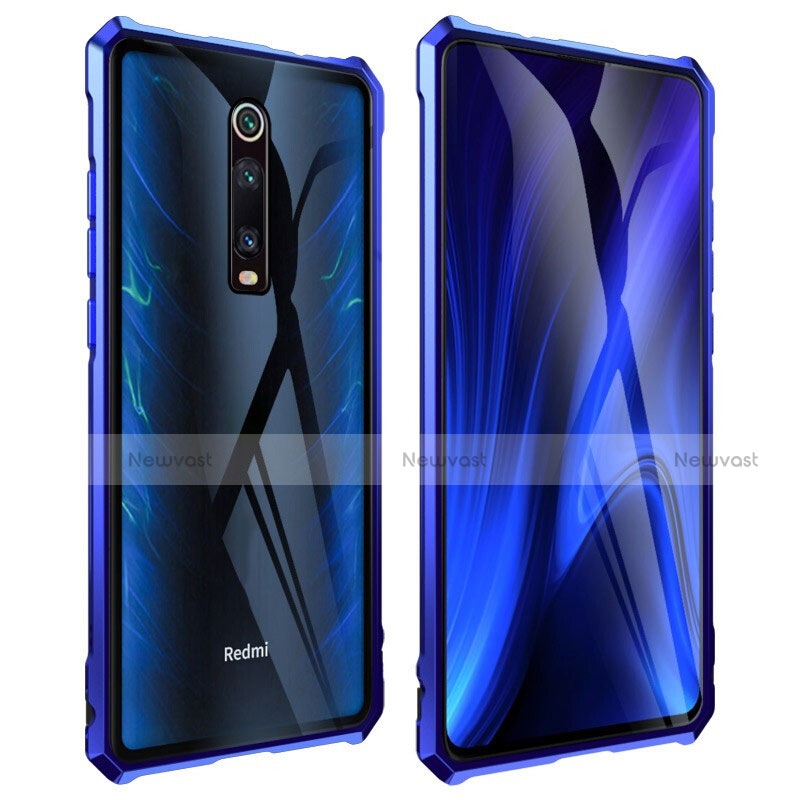 Luxury Aluminum Metal Frame Mirror Cover Case 360 Degrees T01 for Xiaomi Redmi K20 Blue