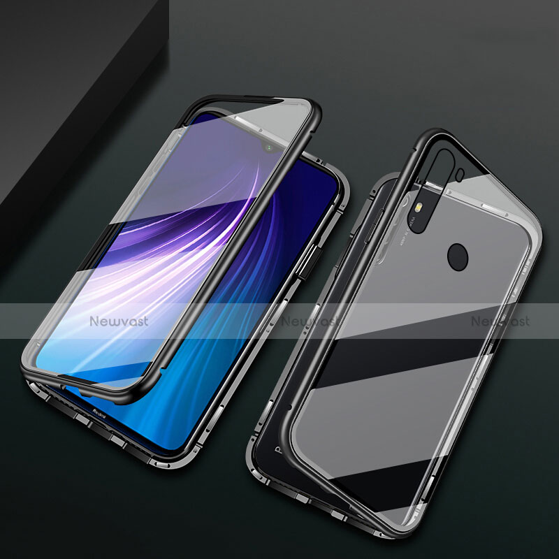 Luxury Aluminum Metal Frame Mirror Cover Case 360 Degrees T01 for Xiaomi Redmi Note 8 (2021) Black