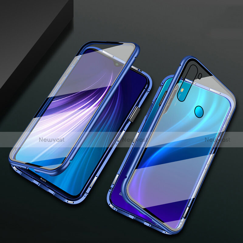 Luxury Aluminum Metal Frame Mirror Cover Case 360 Degrees T01 for Xiaomi Redmi Note 8 (2021) Blue