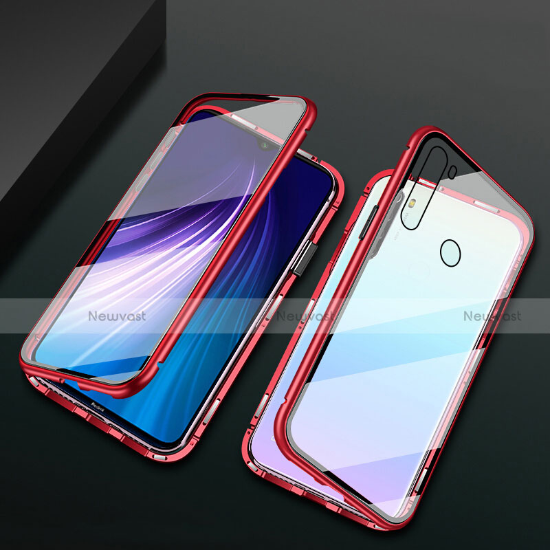 Luxury Aluminum Metal Frame Mirror Cover Case 360 Degrees T01 for Xiaomi Redmi Note 8 (2021) Red