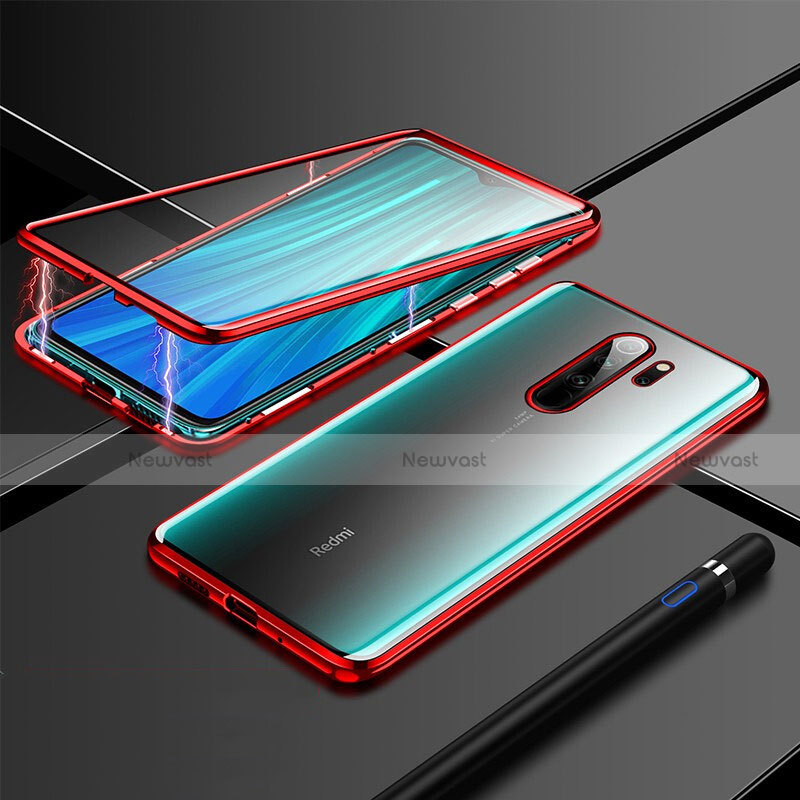 Luxury Aluminum Metal Frame Mirror Cover Case 360 Degrees T01 for Xiaomi Redmi Note 8 Pro Red