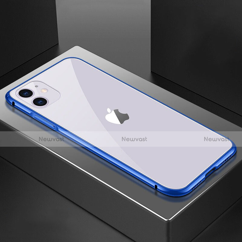 Luxury Aluminum Metal Frame Mirror Cover Case 360 Degrees T02 for Apple iPhone 11 Blue