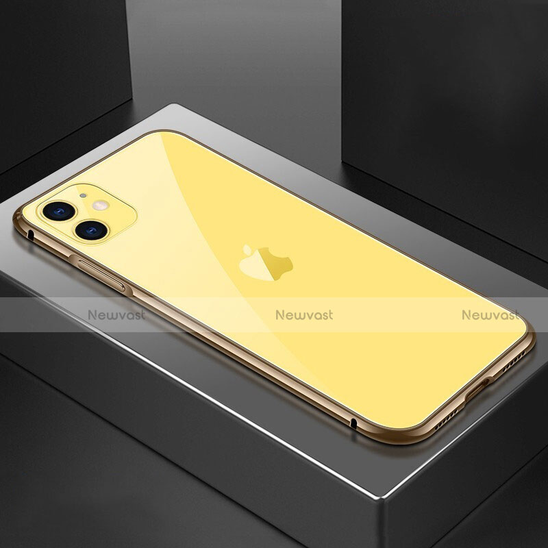 Luxury Aluminum Metal Frame Mirror Cover Case 360 Degrees T02 for Apple iPhone 11 Gold