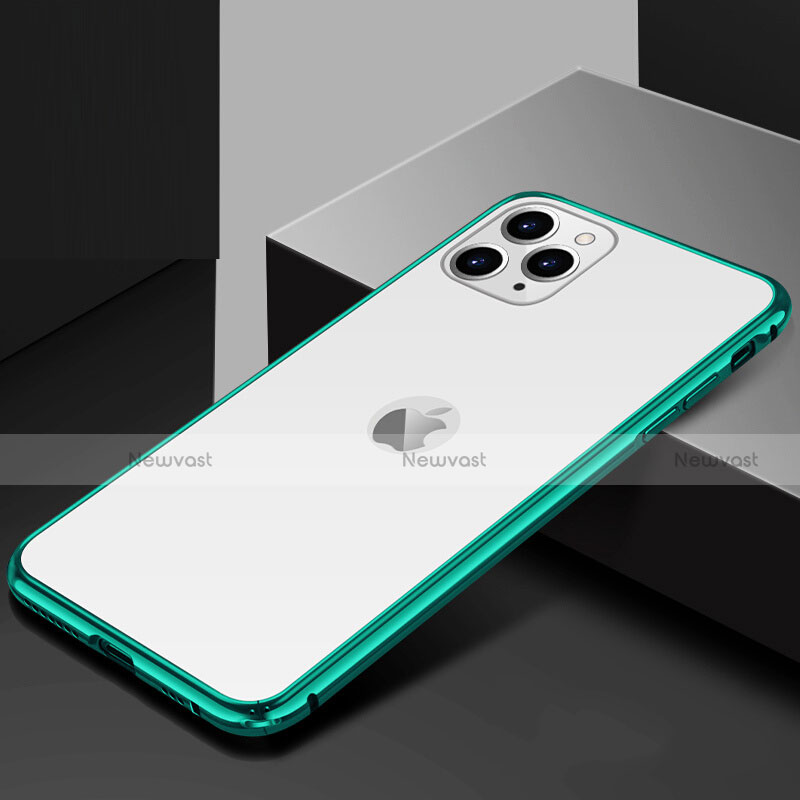 Luxury Aluminum Metal Frame Mirror Cover Case 360 Degrees T02 for Apple iPhone 11 Pro Max Cyan