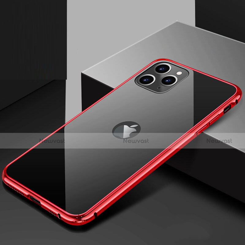 Luxury Aluminum Metal Frame Mirror Cover Case 360 Degrees T02 for Apple iPhone 11 Pro Max Red and Black