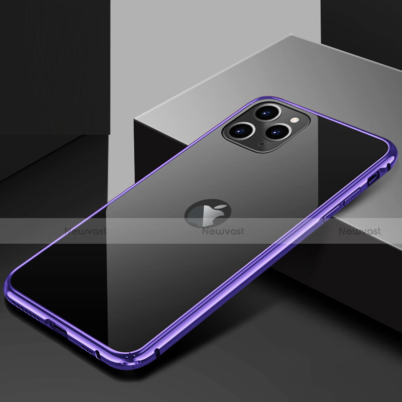 Luxury Aluminum Metal Frame Mirror Cover Case 360 Degrees T02 for Apple iPhone 11 Pro Purple