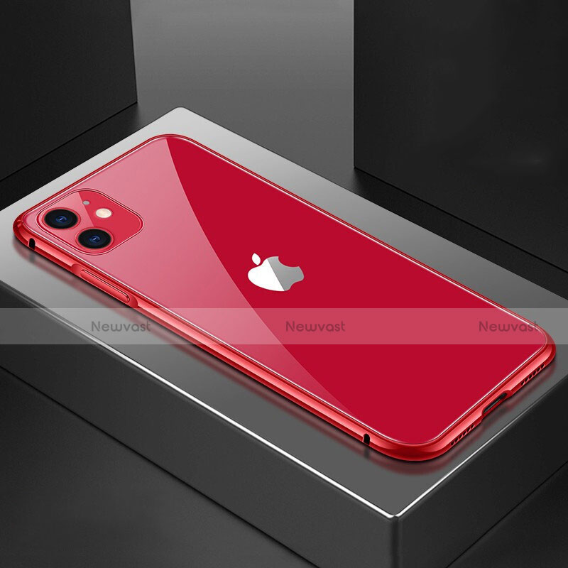 Luxury Aluminum Metal Frame Mirror Cover Case 360 Degrees T02 for Apple iPhone 11 Red