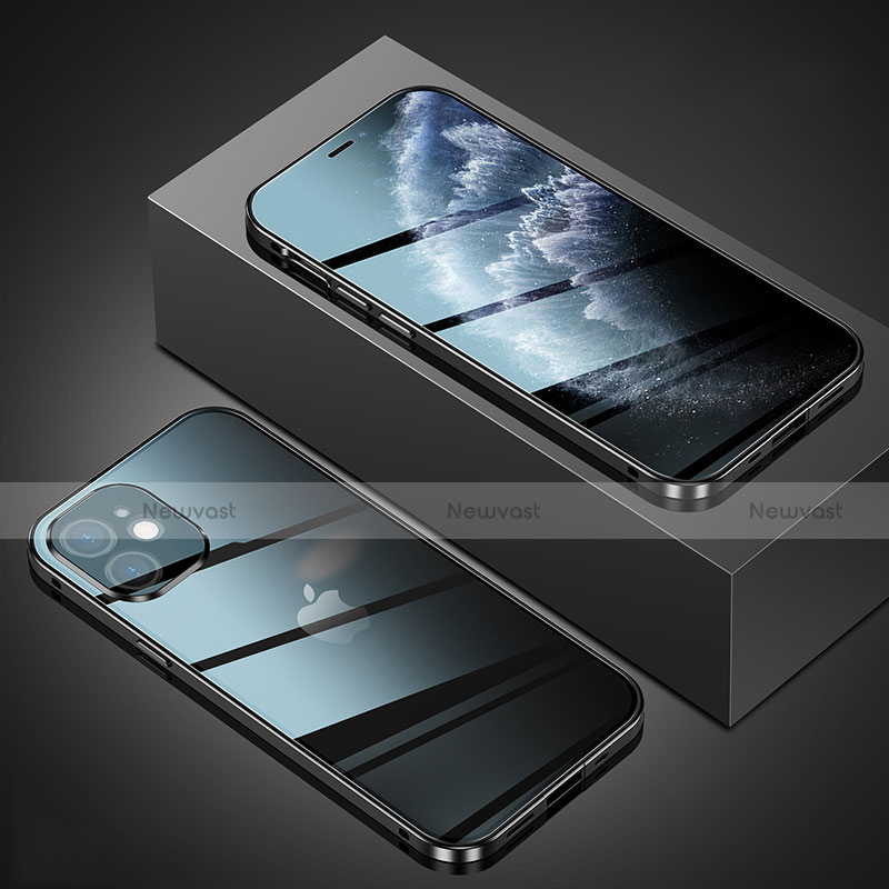 Luxury Aluminum Metal Frame Mirror Cover Case 360 Degrees T02 for Apple iPhone 12 Black