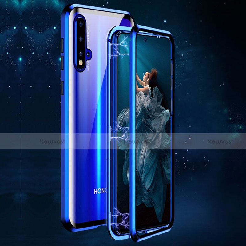 Luxury Aluminum Metal Frame Mirror Cover Case 360 Degrees T02 for Huawei Honor 20 Blue