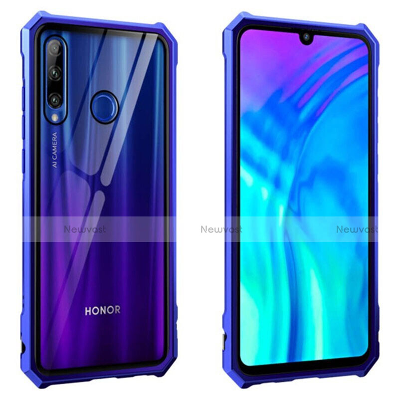 Luxury Aluminum Metal Frame Mirror Cover Case 360 Degrees T02 for Huawei Honor 20 Lite Blue