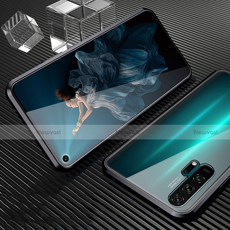 Luxury Aluminum Metal Frame Mirror Cover Case 360 Degrees T02 for Huawei Honor 20 Pro Black