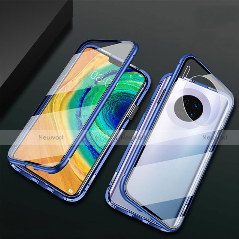 Luxury Aluminum Metal Frame Mirror Cover Case 360 Degrees T02 for Huawei Mate 30 Blue