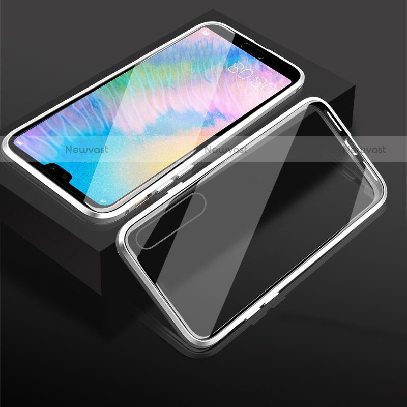 Luxury Aluminum Metal Frame Mirror Cover Case 360 Degrees T02 for Huawei P20 Pro White