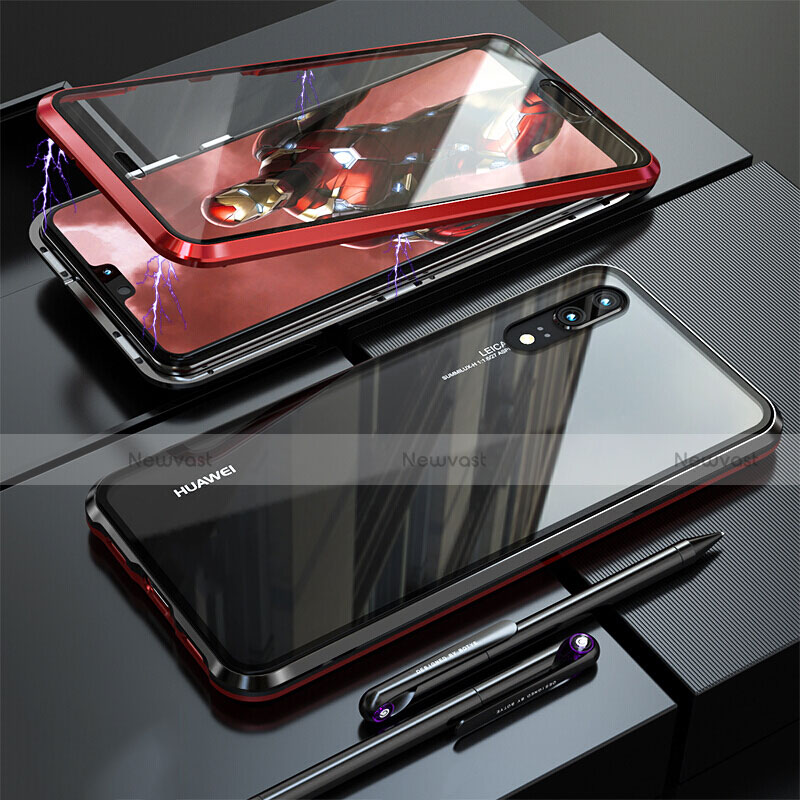 Luxury Aluminum Metal Frame Mirror Cover Case 360 Degrees T02 for Huawei P20 Red
