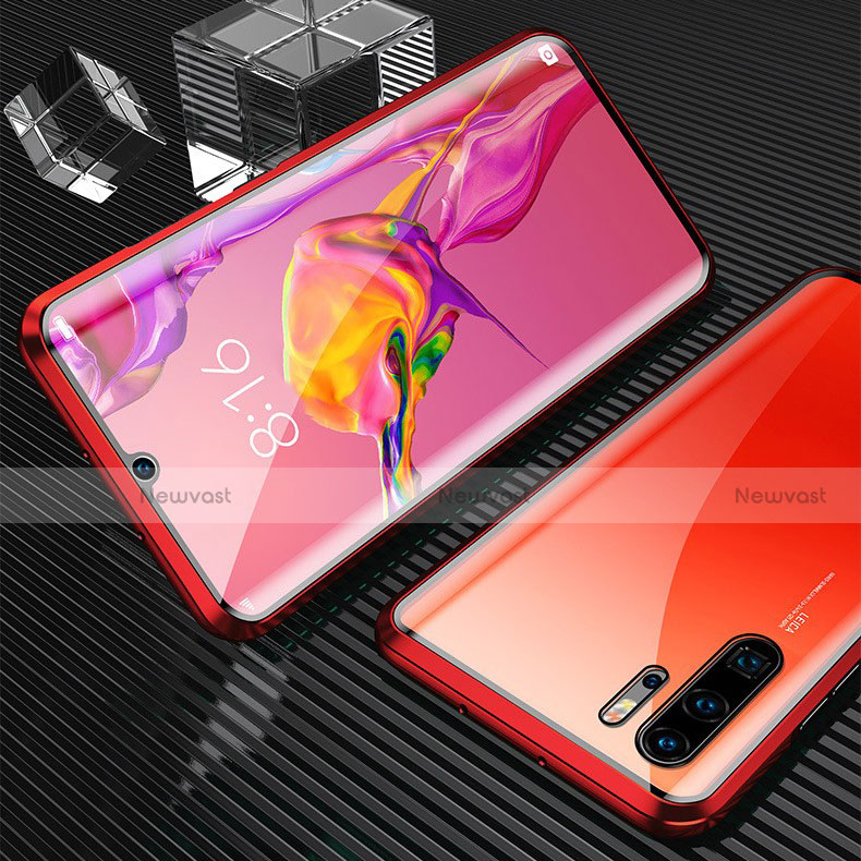Luxury Aluminum Metal Frame Mirror Cover Case 360 Degrees T02 for Huawei P30 Pro New Edition Red