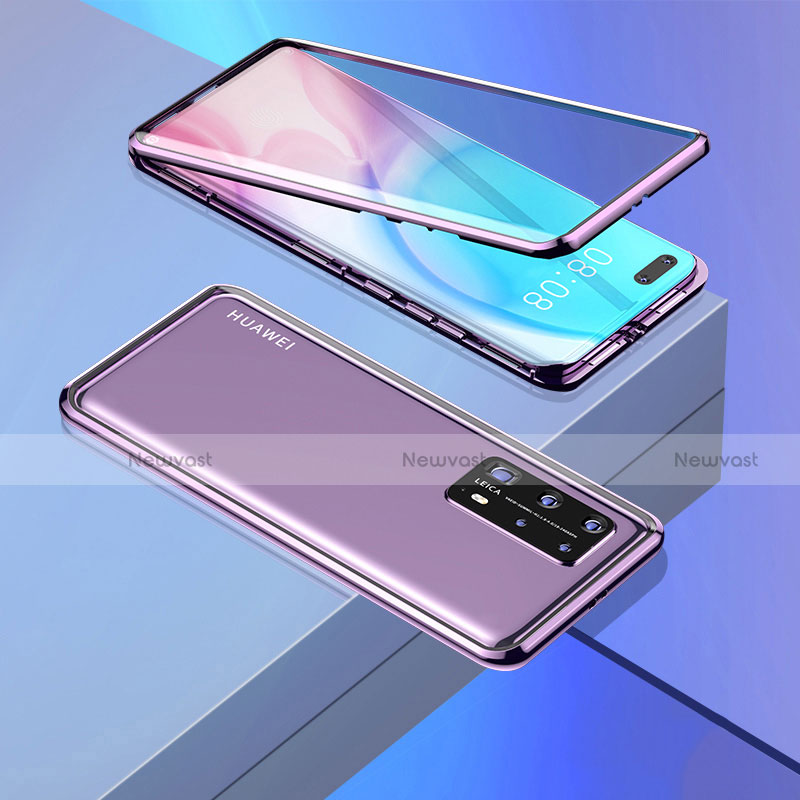 Luxury Aluminum Metal Frame Mirror Cover Case 360 Degrees T02 for Huawei P40 Pro+ Plus Purple