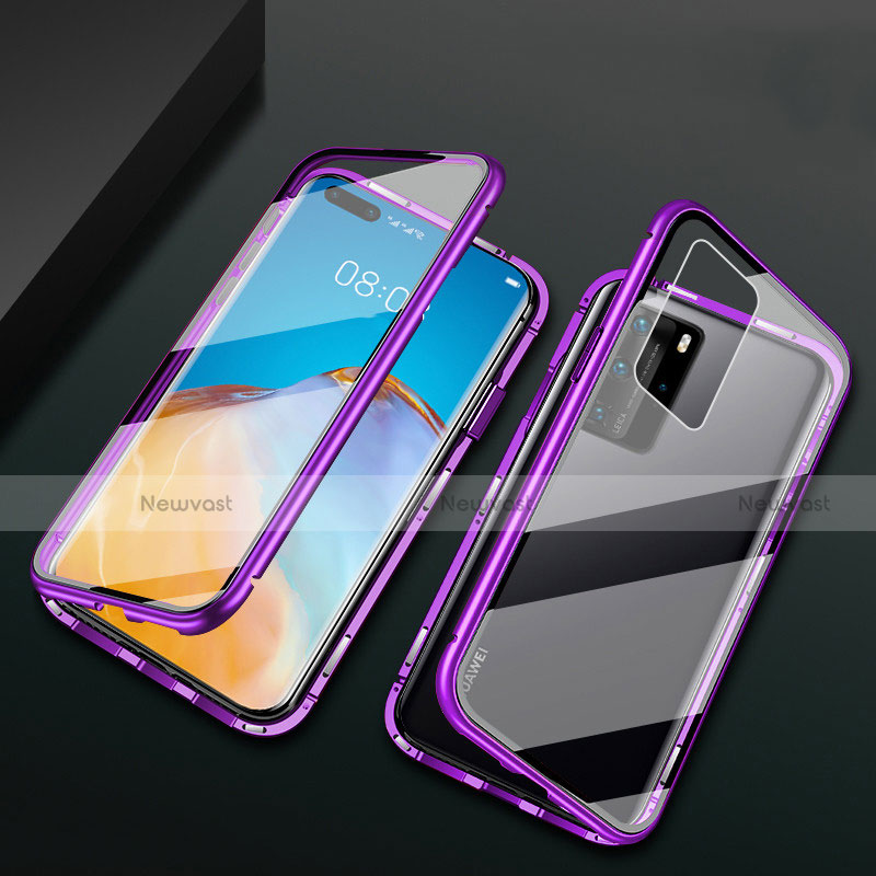 Luxury Aluminum Metal Frame Mirror Cover Case 360 Degrees T02 for Huawei P40 Pro Purple