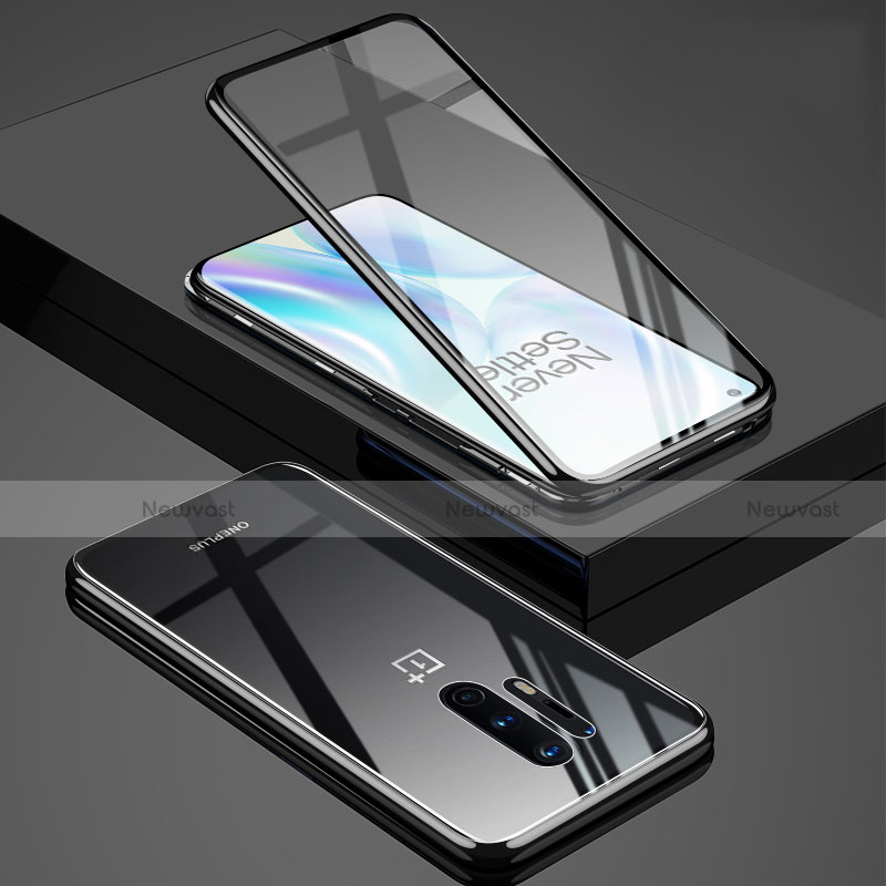 Luxury Aluminum Metal Frame Mirror Cover Case 360 Degrees T02 for OnePlus 8 Pro Black